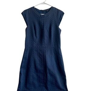 Theory Navy Blue Jacquard Cap Sleeve Sheath Dress Size 8 Textured Mini‎